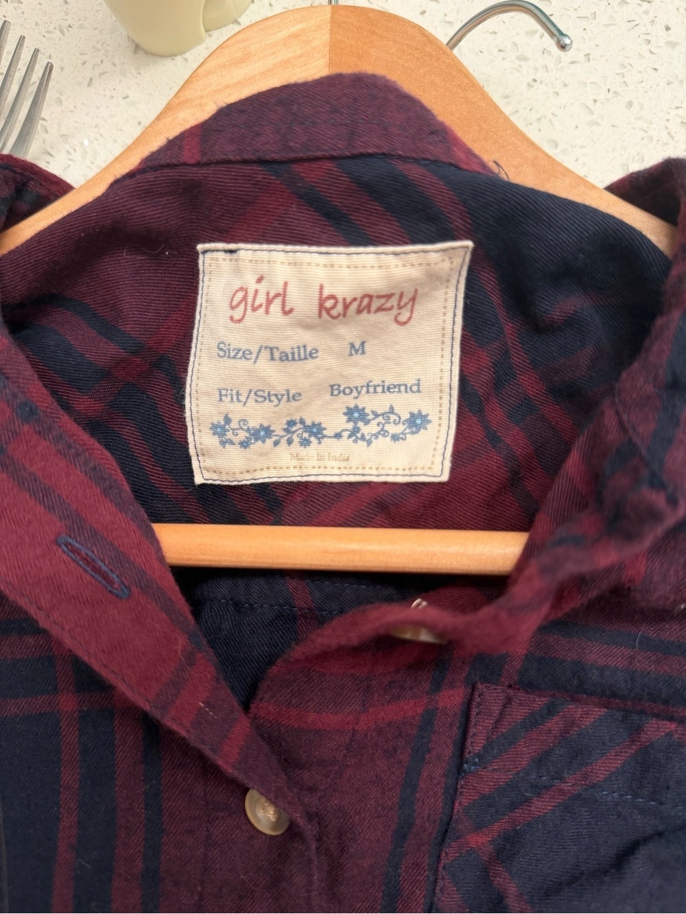 girl krazy Burgundy and Navy Plaid Button-Down Shirt - Picture 4 of 4
